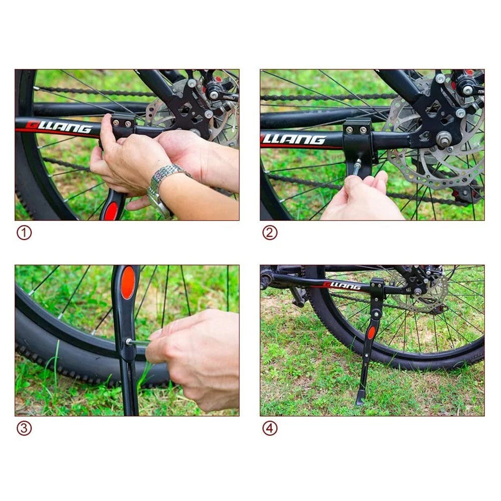 Cavalletto Laterale Bici MTB Regolabile, Alluminio, Ruote 24"/26"/27", Piedino Antiscivolo, Nero