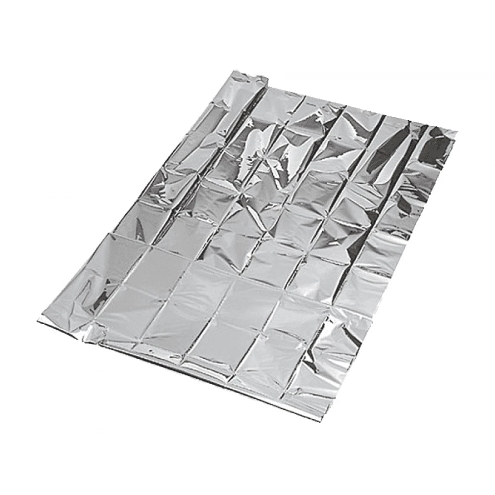 Coperta Termica di Emergenza 130x210cm, Oro/Argento, 50g, Trattiene 90% Calore, Impermeabile e Antivento