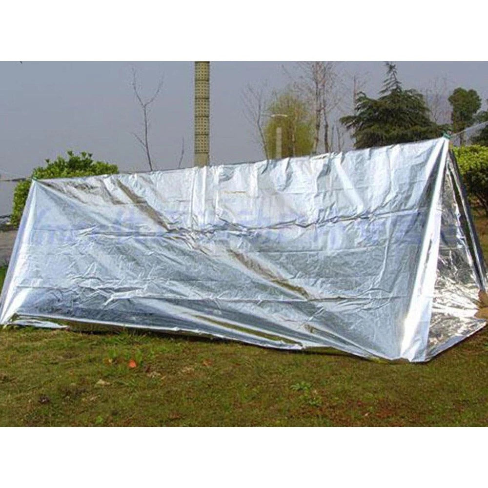 Coperta Termica di Emergenza 130x210cm, Oro/Argento, 50g, Trattiene 90% Calore, Impermeabile e Antivento