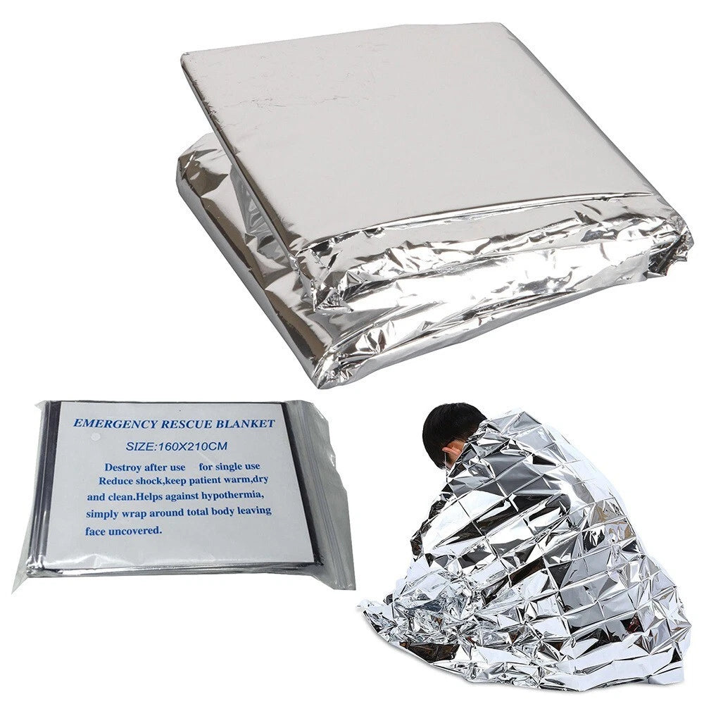 Coperta Termica di Emergenza 130x210cm, Oro/Argento, 50g, Trattiene 90% Calore, Impermeabile e Antivento