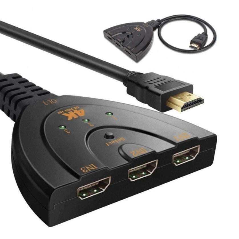 Switch HDMI 3 Ingressi 1 Uscita, 4K 30Hz, 1080p, Senza Alimentazione, per PS4 PS5 Xbox PC TV