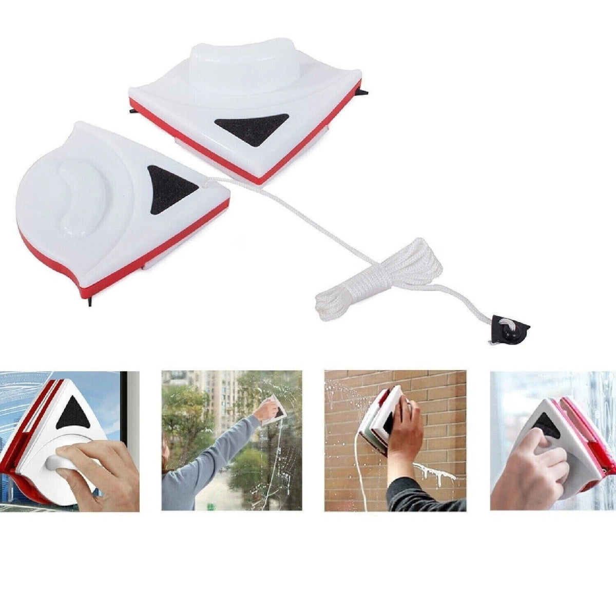 Lavavetri Magnetico Bifacciale, Doppio Magnete, Cordino di Sicurezza, per Pulizia Finestre in Sicurezza