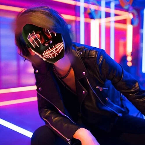 Maschera LED Halloween Purge in PVC, LED Rosso 3 Modalità, Tracolla Regolabile, per Feste Rave Party Carnevale