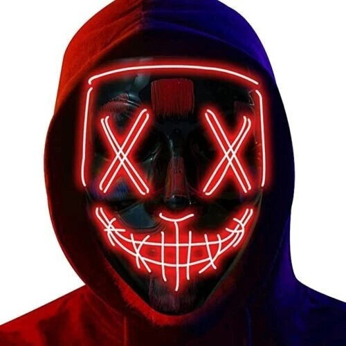 Maschera LED Halloween Purge in PVC, LED Rosso 3 Modalità, Tracolla Regolabile, per Feste Rave Party Carnevale