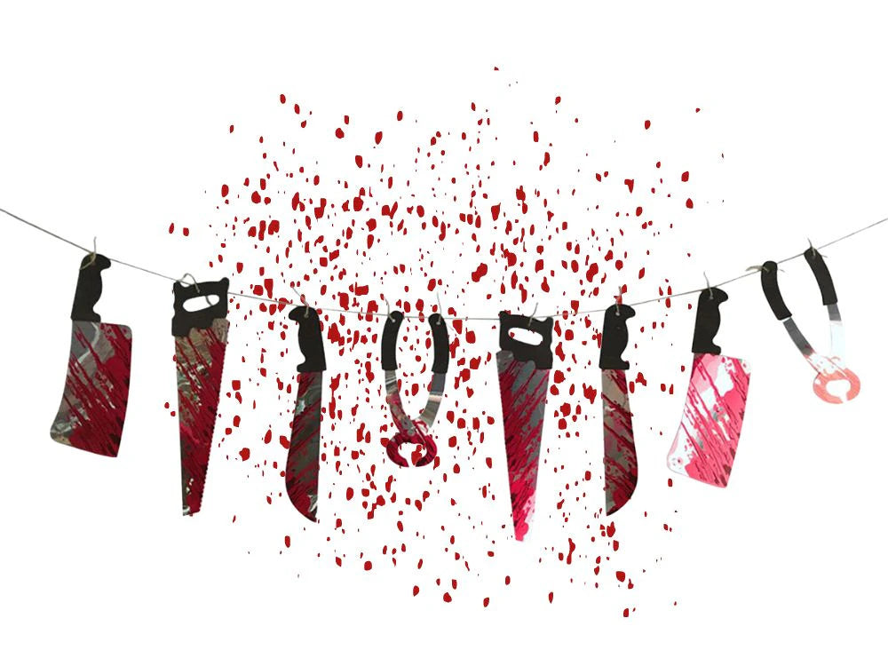 Ghirlanda Halloween Coltelli e Mannaia Insanguinata 2 Metri 8 Strumenti