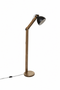 Lampada da Terra ad Arco Cuba, Braccio Articolato in Pino, Paralume Metallo Nero, H155cm, Attacco E27