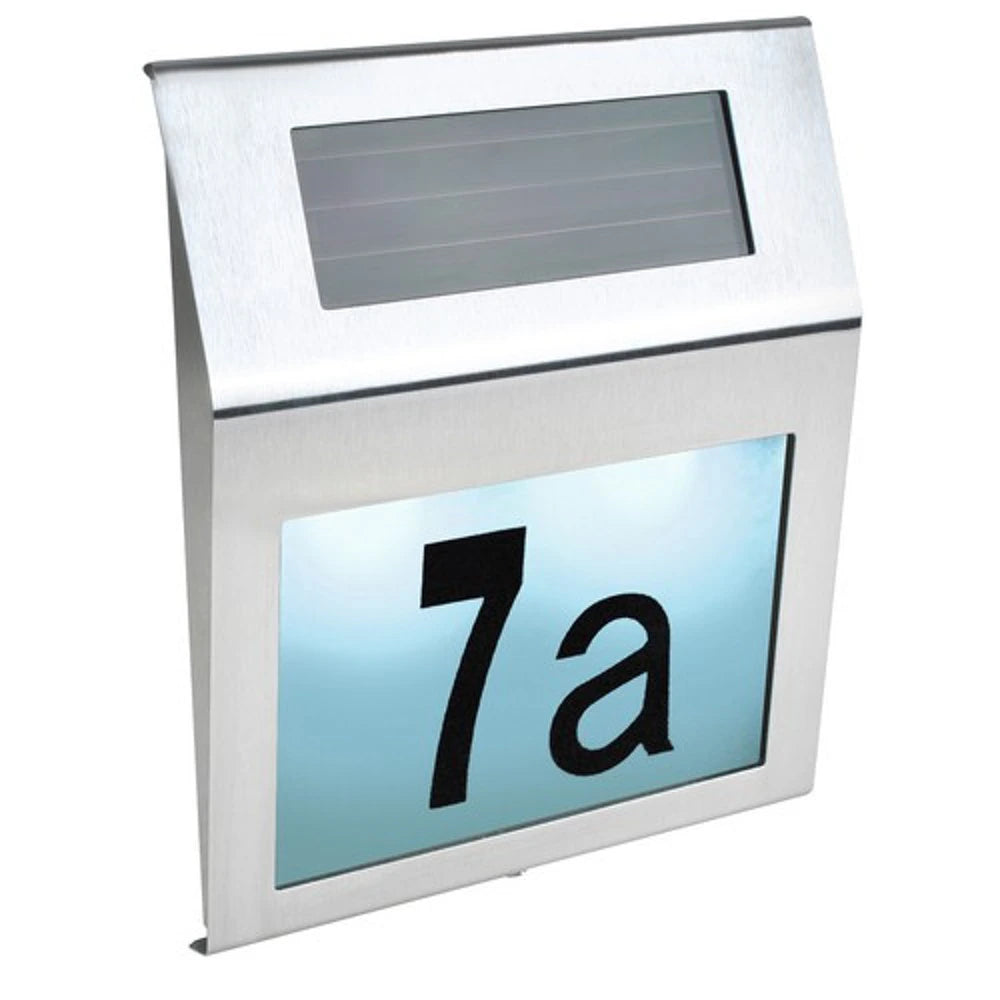 Numero civico illuminato LED ricarica energia solare acciaio inox esterno casa