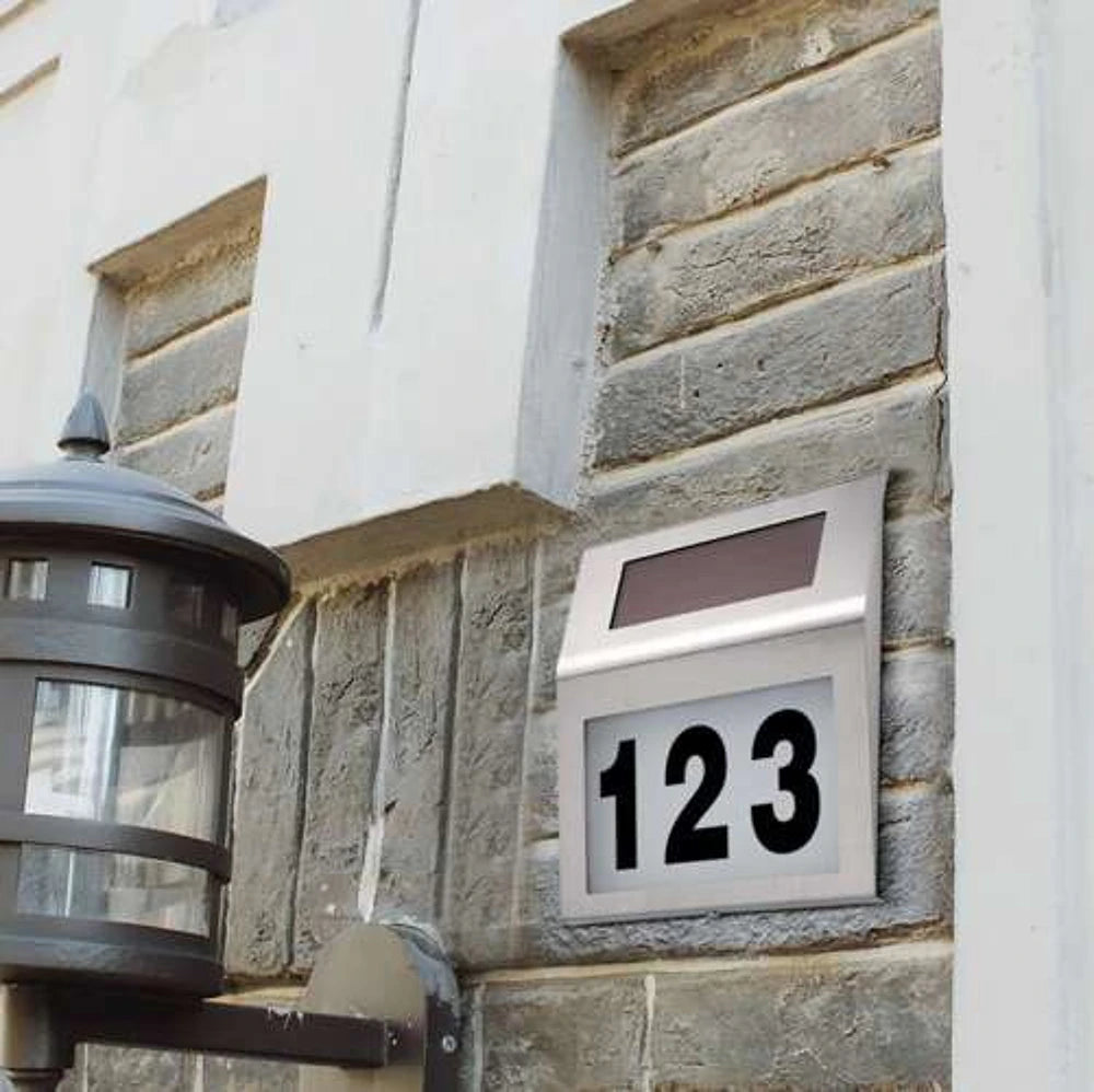 Numero civico illuminato LED ricarica energia solare acciaio inox esterno casa