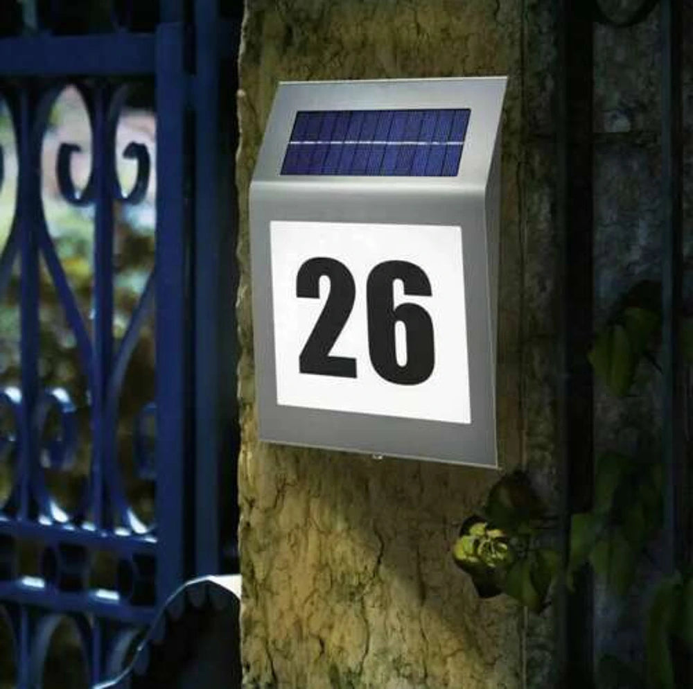 Numero civico illuminato LED ricarica energia solare acciaio inox esterno casa