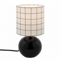 Lampada da Tavolo Sfera Timeo, Base Dolomite Nera Lucida, Paralume Cotone Fantasia Griglia, H25cm, Attacco E14