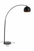 Lampada da Terra ad Arco Hyto in Marmo e Acciaio Nero, H178cm, Paralume Ø28,5cm Interno Oro, Attacco E27, Cavo 180cm