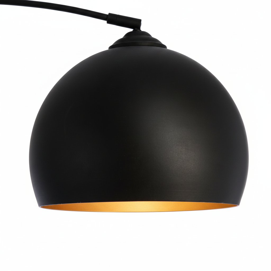 Lampada da Terra ad Arco Hyto in Marmo e Acciaio Nero, H178cm, Paralume Ø28,5cm Interno Oro, Attacco E27, Cavo 180cm