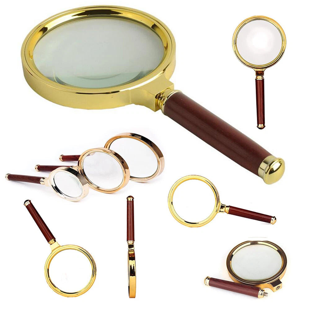 Lente di ingrandimento professionale, ø 80 mm tascabile, montatura metallo, oro