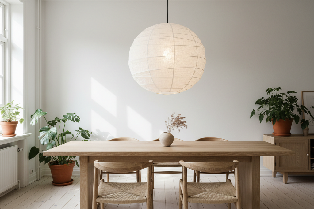Lampada a Sospensione Lanterna Sfera Jordy in Lino Bianco, Disponibile in 3 Misure Ø32 Ø43 Ø57cm, Uso Interno
