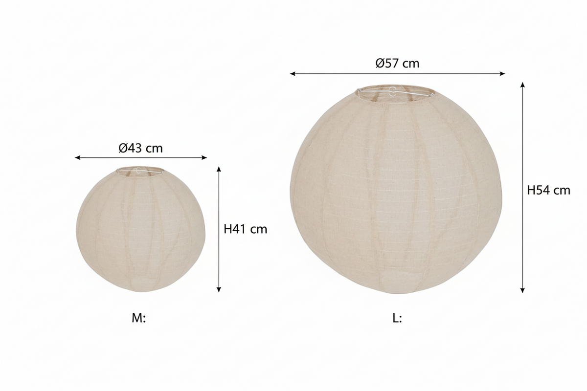 Lampada a Sospensione Lanterna Sfera Jordy in Lino Beige, 2 Misure Ø43 Ø57cm, Uso Interno