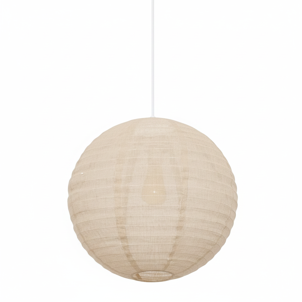 Lampada a Sospensione Lanterna Sfera Jordy in Lino Beige, 2 Misure Ø43 Ø57cm, Uso Interno