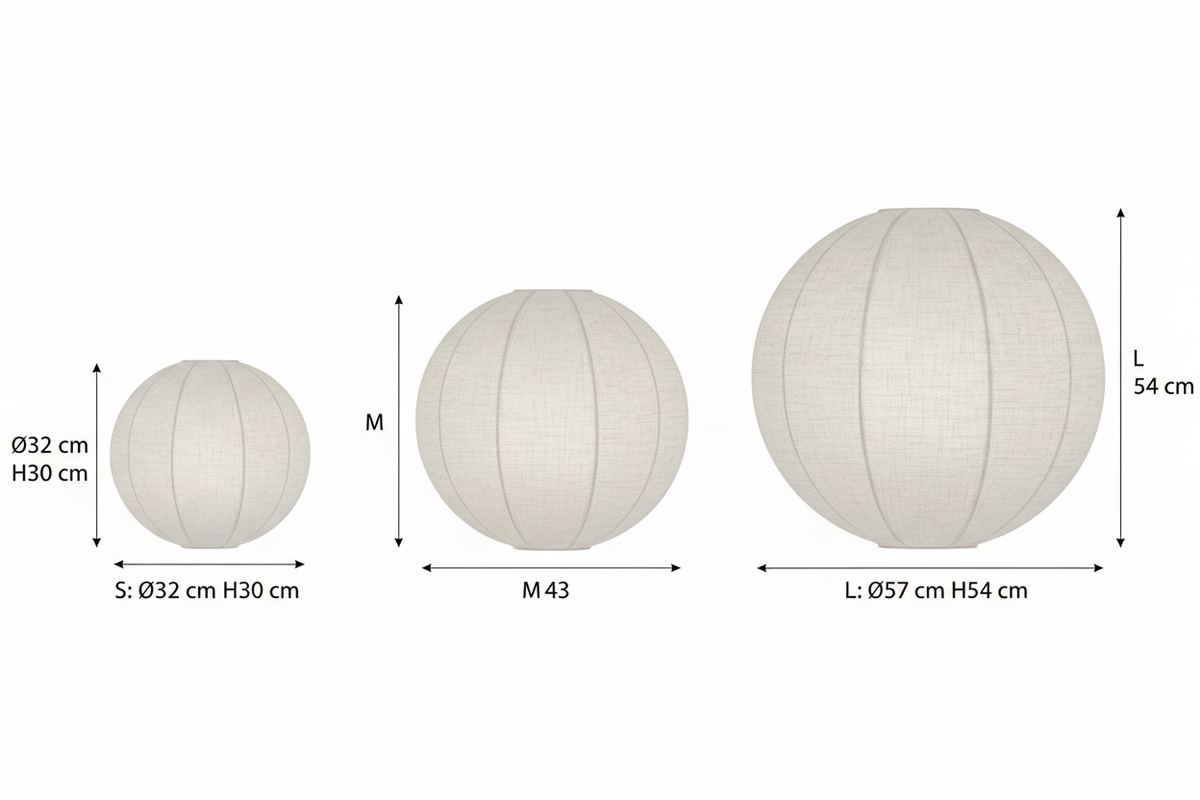 Lampada a Sospensione Lanterna Sfera Jordy in Lino Bianco, Disponibile in 3 Misure Ø32 Ø43 Ø57cm, Uso Interno