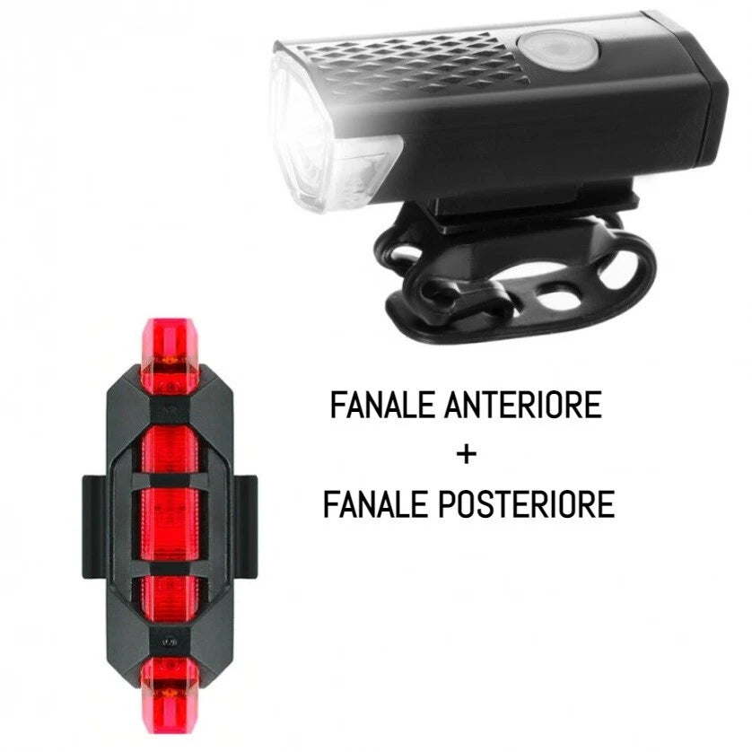 Kit luci luce faro a led bici bicicletta anteriore + posteriore ricaricabile