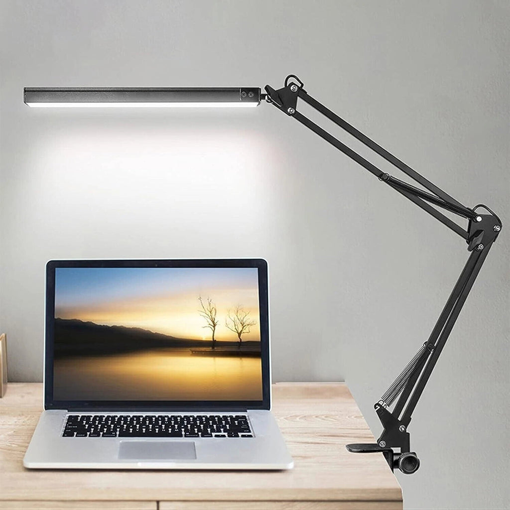 Lampada LED Scrivania con Braccio Flessibile e Morsetto, 80 LED, 10 Livelli, 3 Colori, 5,6W 230V, Nera