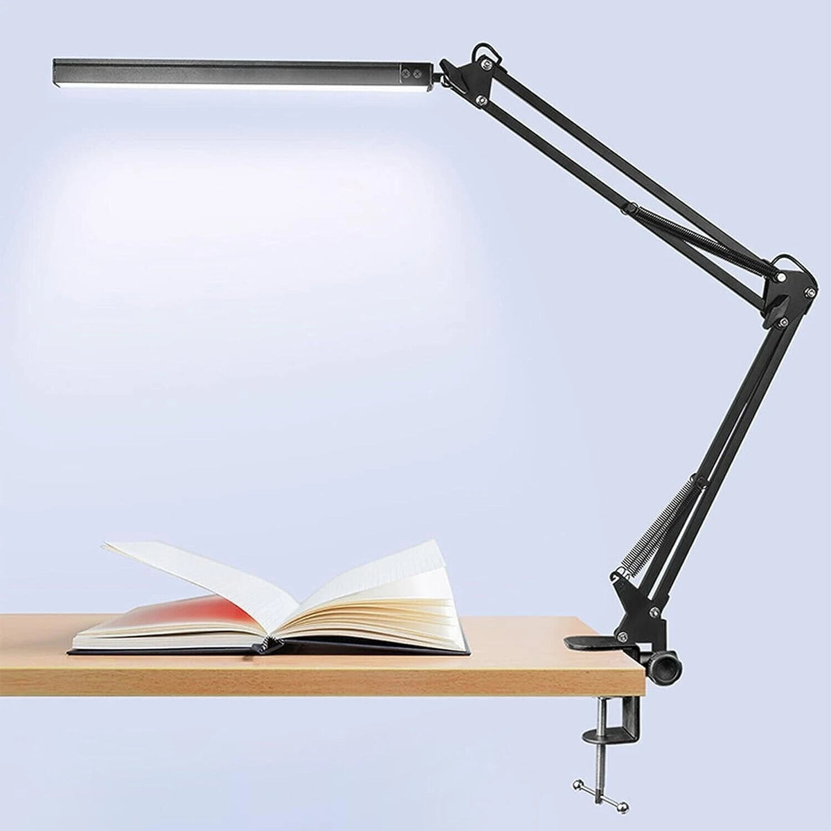 Lampada LED Scrivania con Braccio Flessibile e Morsetto, 80 LED, 10 Livelli, 3 Colori, 5,6W 230V, Nera
