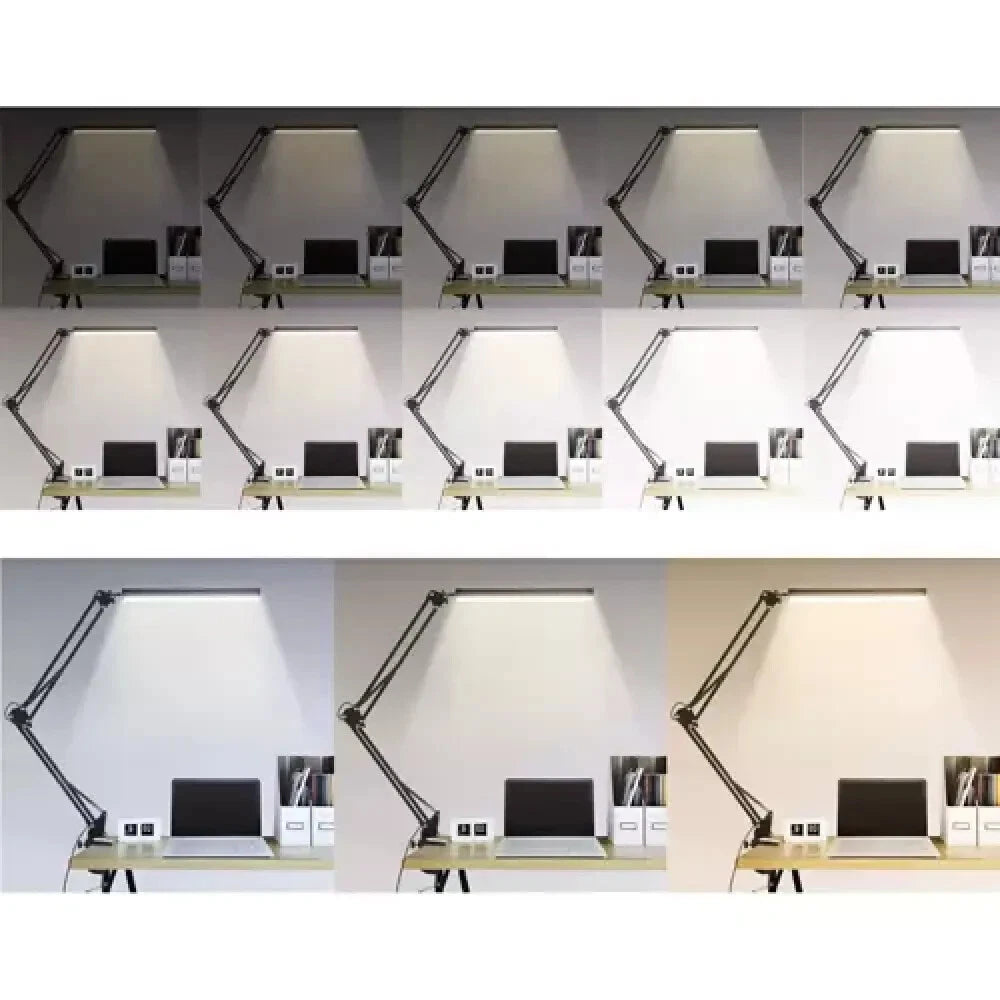 Lampada LED Scrivania con Braccio Flessibile e Morsetto, 80 LED, 10 Livelli, 3 Colori, 5,6W 230V, Nera