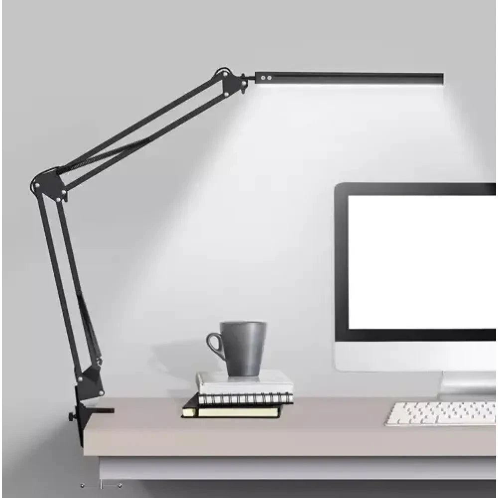 Lampada LED Scrivania con Braccio Flessibile e Morsetto, 80 LED, 10 Livelli, 3 Colori, 5,6W 230V, Nera