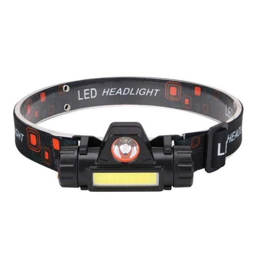 Lampada Frontale COB + CREE LED 200LM, USB Ricaricabile 400mAh, Inclinazione 120°, per Pesca Caccia Trekking