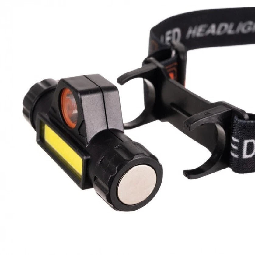 Lampada Frontale COB + CREE LED 200LM, USB Ricaricabile 400mAh, Inclinazione 120°, per Pesca Caccia Trekking