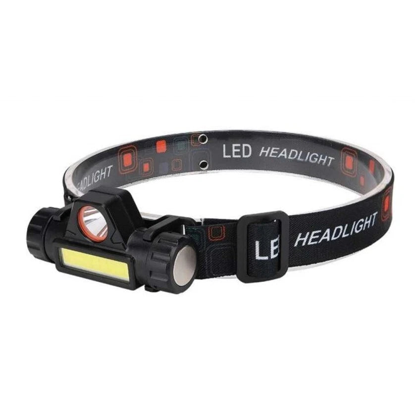Lampada Frontale COB + CREE LED 200LM, USB Ricaricabile 400mAh, Inclinazione 120°, per Pesca Caccia Trekking