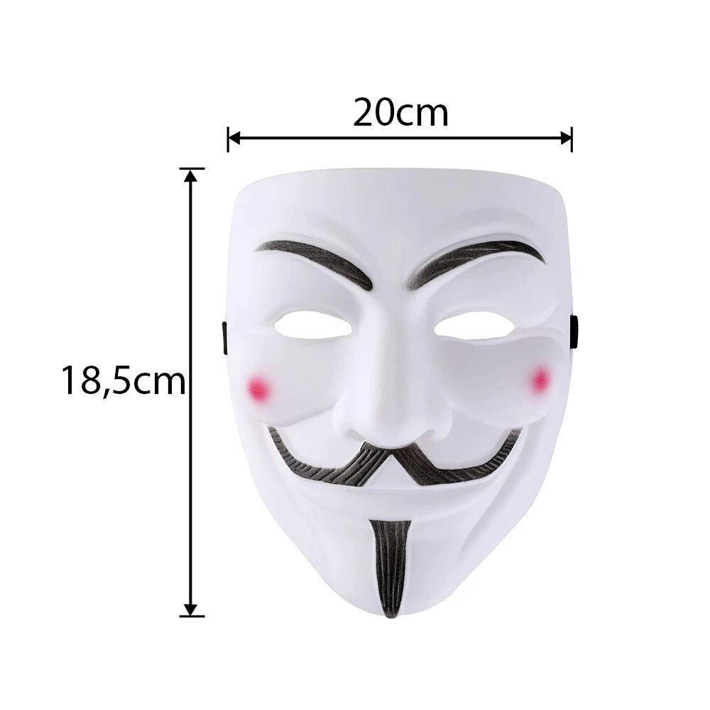 Maschera V per Vendetta Anonymous, 20x18,5cm, Bianca, per Carnevale, Halloween e Cosplay