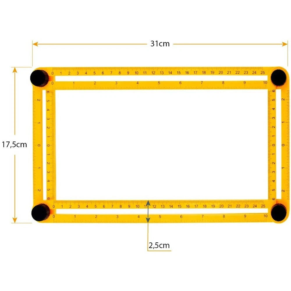 Righello Angolare Multifunzione Angleizer, 4 Lati Regolabili, 25cm, per Fai-da-Te e Artigiani