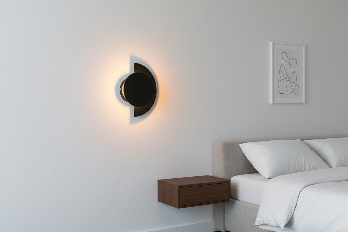 Applique da Parete Mysti in Acciaio Nero, Doppio Disco Orientabile, L25cm H30,5cm, Attacco E27