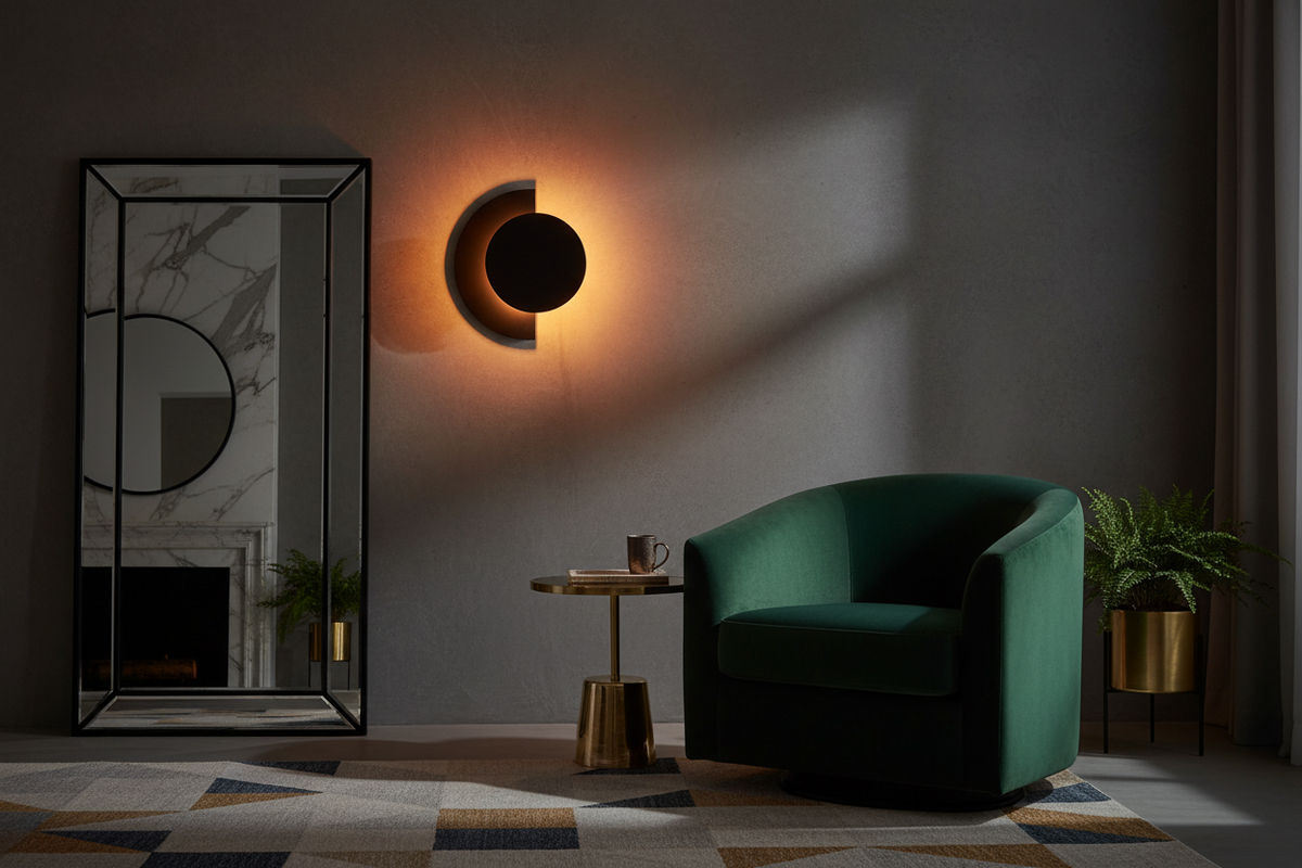 Applique da Parete Mysti in Acciaio Nero, Doppio Disco Orientabile, L25cm H30,5cm, Attacco E27