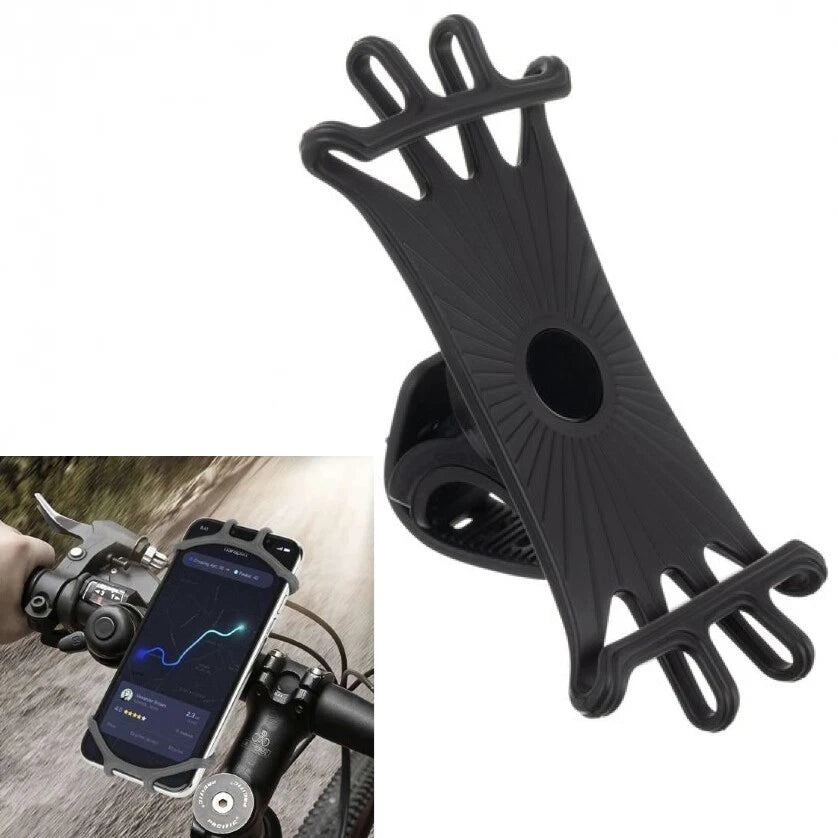 Supporto Smartphone Universale per Manubrio Bici Moto, Silicone Anti-Graffio, Rotazione 360°, Max 100mm