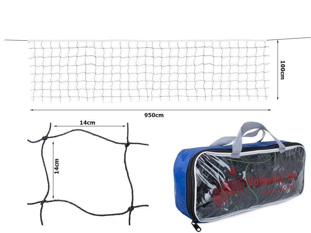 Rete da Pallavolo Professionale 9,5m x 1m, Maglia 14x14cm, Nera, Interno ed Esterno