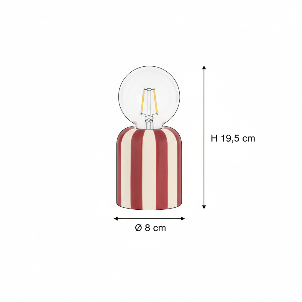 Lampada da Tavolo LED Rico, Base Dolomite a Righe, Lampadina Sfera Inclusa, H19,5cm, A Batteria — 3 Colori