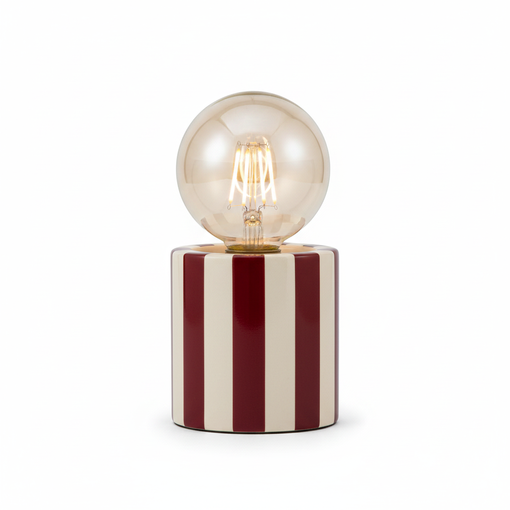 Lampada da Tavolo LED Rico, Base Dolomite a Righe, Lampadina Sfera Inclusa, H19,5cm, A Batteria — 3 Colori
