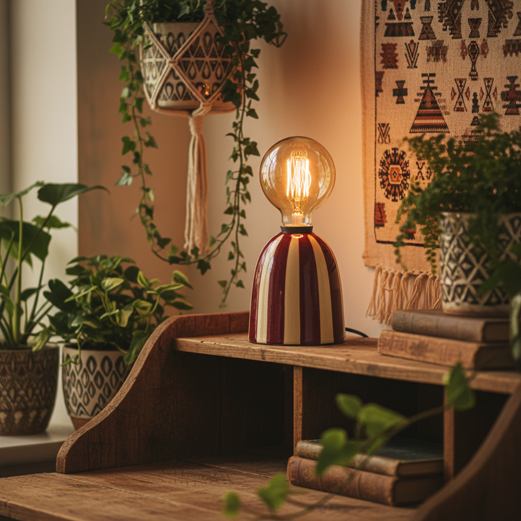 Lampada da Tavolo LED Rico, Base Dolomite a Righe, Lampadina Sfera Inclusa, H19,5cm, A Batteria — 3 Colori