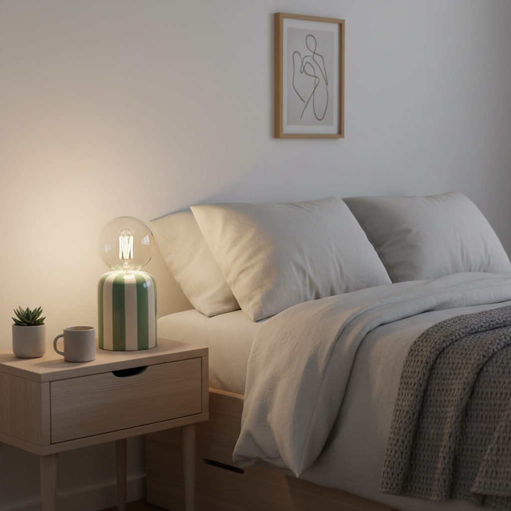 Lampada da Tavolo LED Rico, Base Dolomite a Righe, Lampadina Sfera Inclusa, H19,5cm, A Batteria — 3 Colori