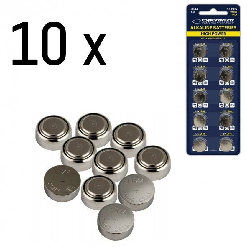 10 Batterie Alcaline LR44 AG13 1,5V, Pile a Bottone 11,6x5,4mm, per Orologi, Calcolatrici, Giocattoli