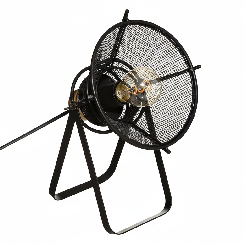 Lampada da Tavolo Rodo in Ferro Nero, H31cm, Paralume a Rete Orientabile Ø22cm, Attacco E27, Cavo 150cm