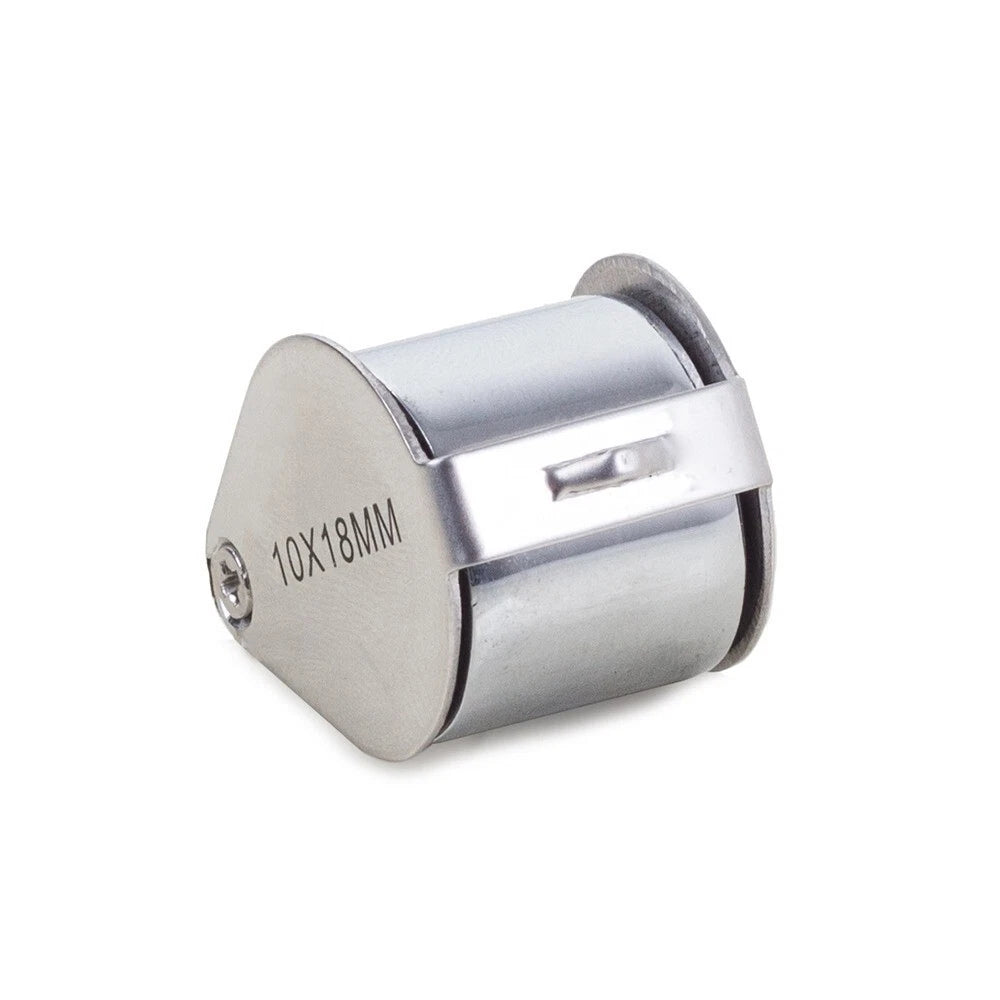 Lente Pieghevole Tascabile 10x Ø18mm in Alluminio Argento Lucido, con Scatola, per Gioielli Monete Filatelia