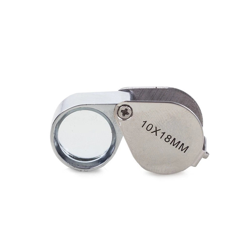 Lente Pieghevole Tascabile 10x Ø18mm in Alluminio Argento Lucido, con Scatola, per Gioielli Monete Filatelia