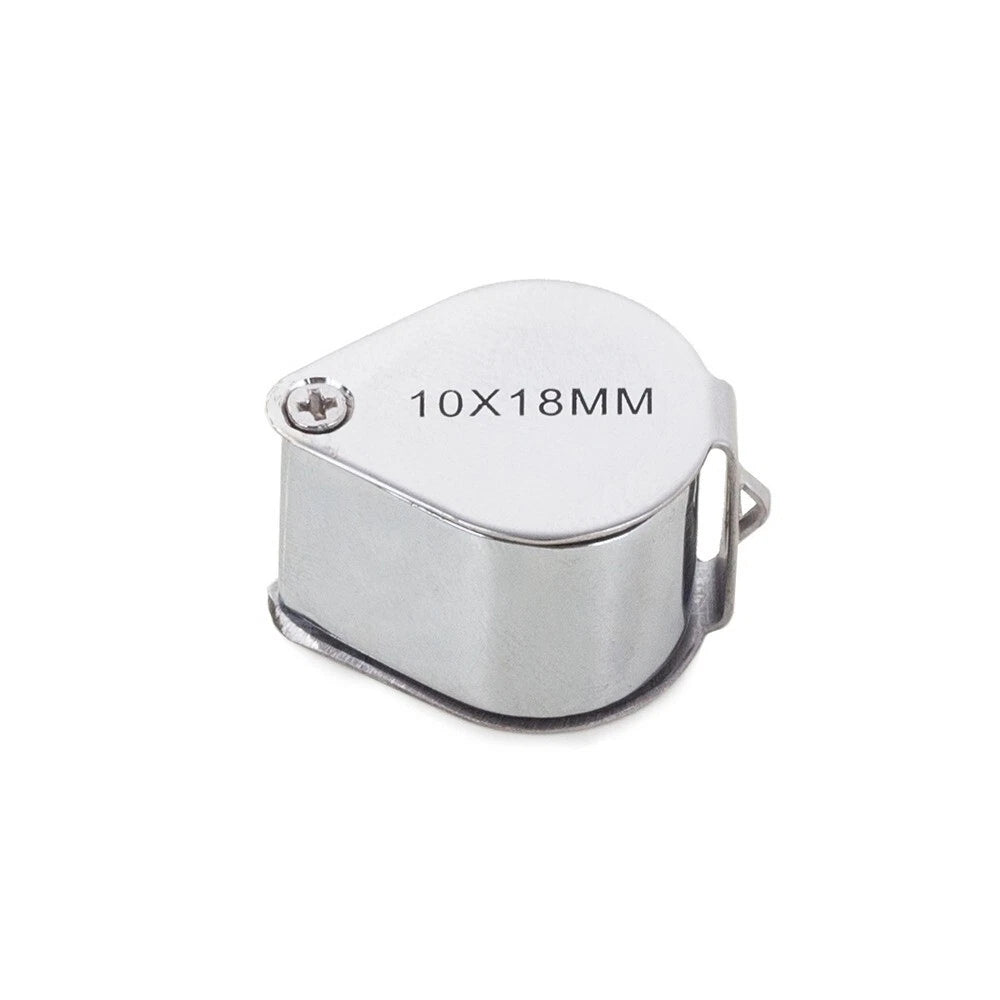 Lente Pieghevole Tascabile 10x Ø18mm in Alluminio Argento Lucido, con Scatola, per Gioielli Monete Filatelia