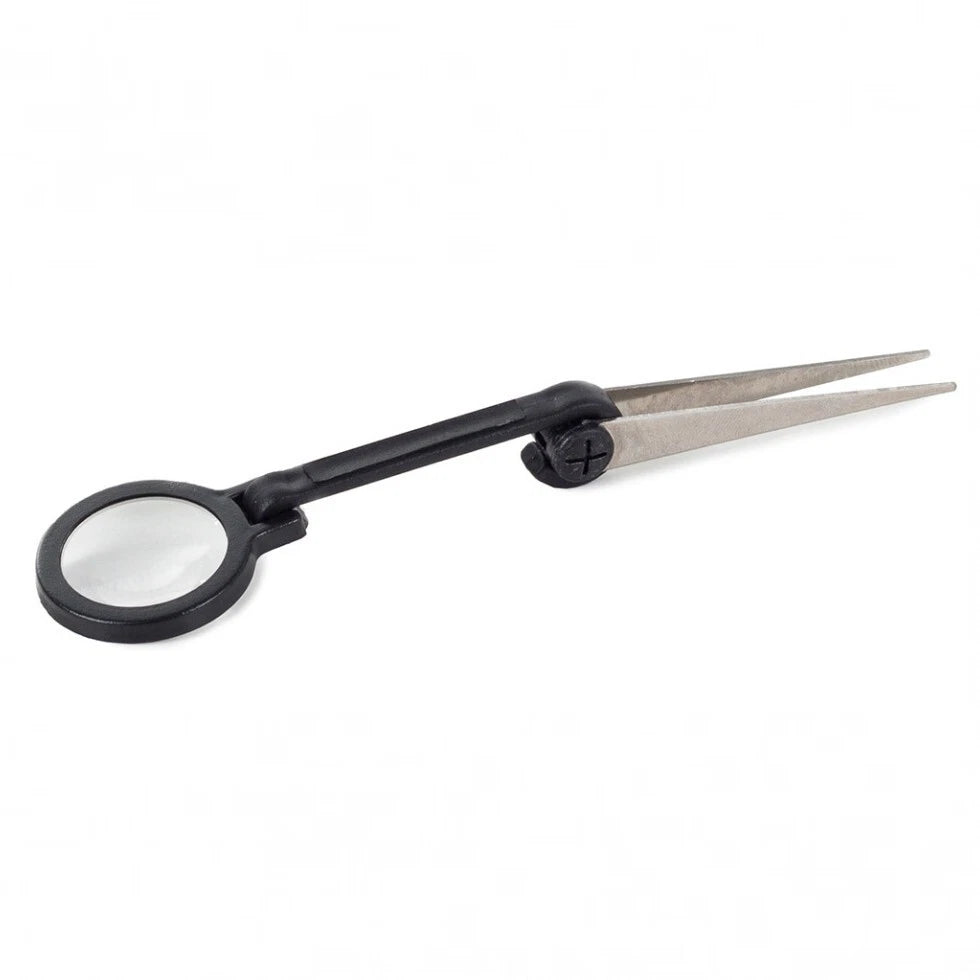 Lente d'Ingrandimento con Pinzette Integrate e Testa Regolabile, Ø25mm, 8,5cm, per Gioielleria e Monete