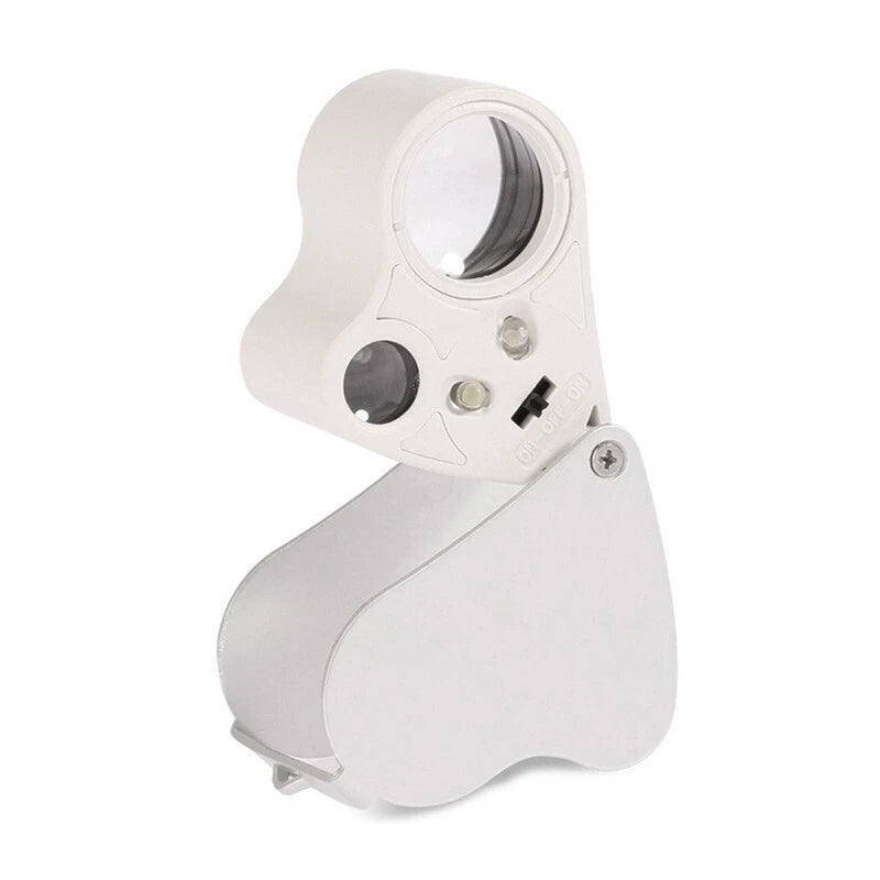 Lente di ingrandimento doppio 25x50 con luce led per gioielli, monete, tascabile