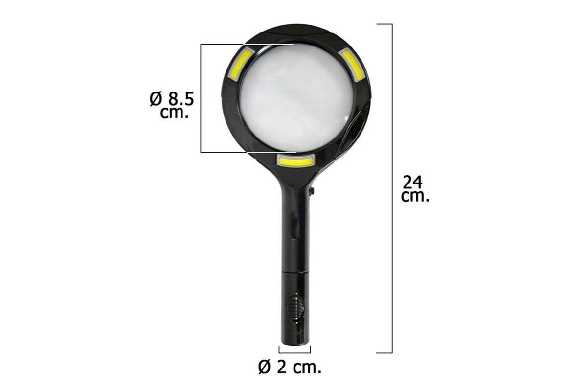 Lente di Ingrandimento 80mm con 3 LED ad Alta Luminosità, Manico in Plastica, 24,5x11,5cm