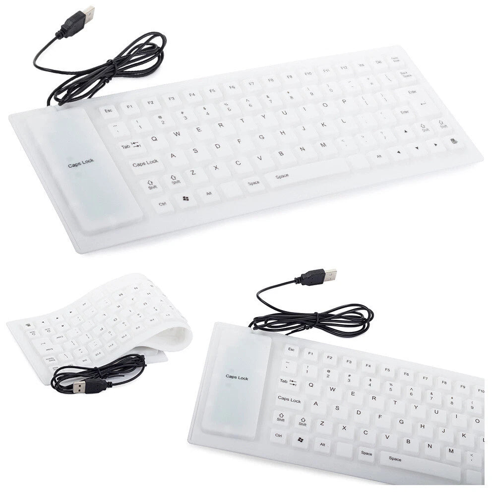 Tastiera USB Flessibile in Silicone Bianca, Impermeabile Antipolvere Silenziosa, Plug&Play CE, 35,5x13,5cm