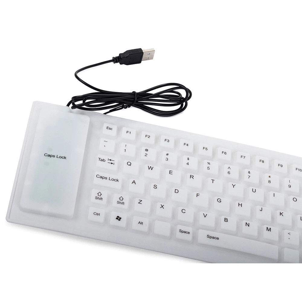 Tastiera USB Flessibile in Silicone Bianca, Impermeabile Antipolvere Silenziosa, Plug&Play CE, 35,5x13,5cm
