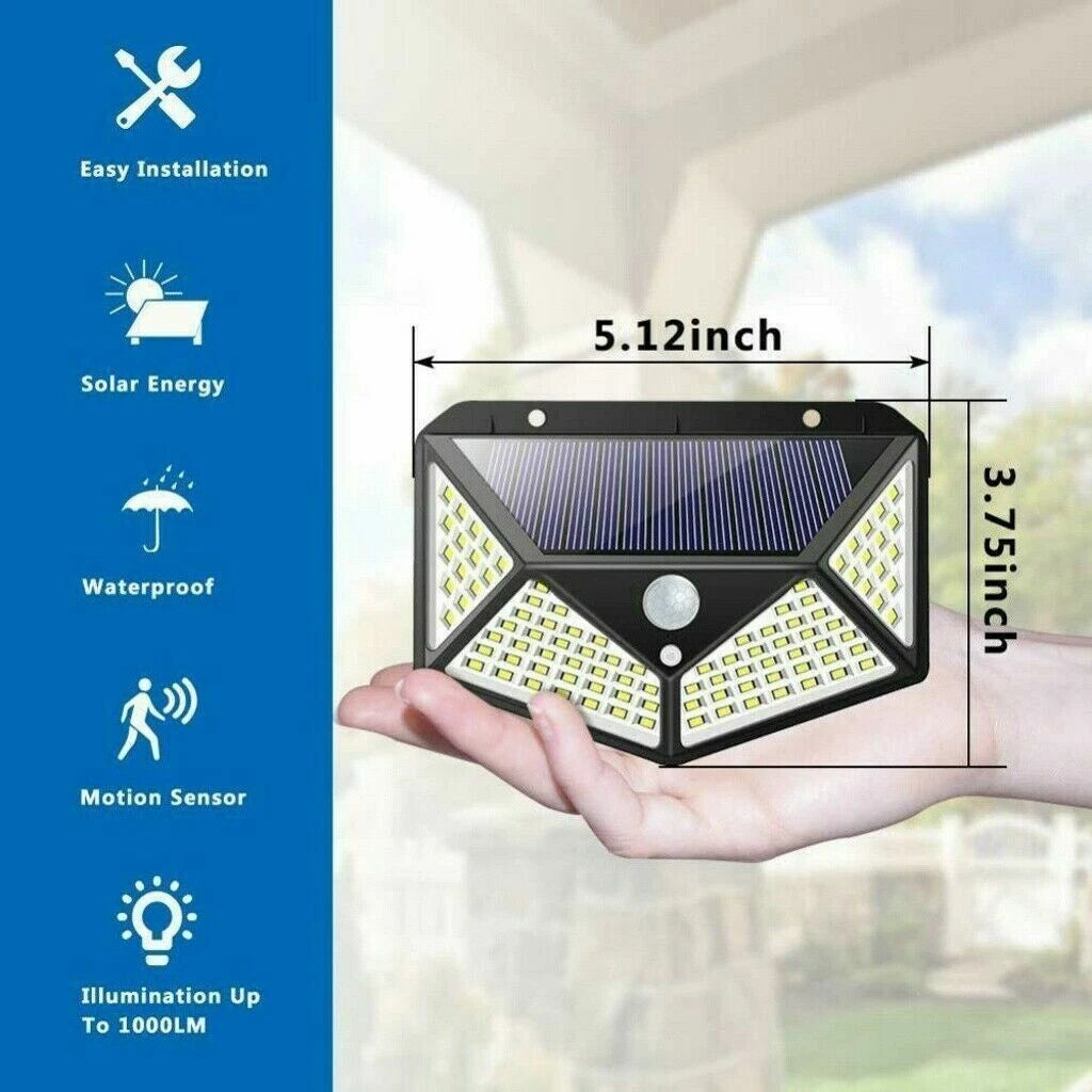 Lampada Solare 100 LED SMD da Parete con Sensore Movimento 270°, IP65, 1200LM, 1800mAh, per Giardino